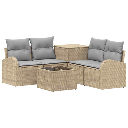 Soffset 6 st Beige och Ljusgrå Poly Rattan och stål