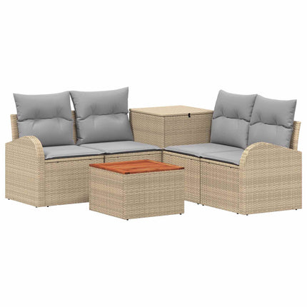 Soffset 6 st Beige och Ljusgrå Poly Rattan och stål