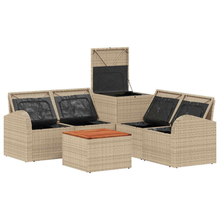 Soffset 6 st Beige och krämvit Poly Rattan och stål