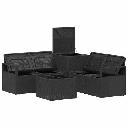 Soffset 6 st Svart Poly Rattan och stål
