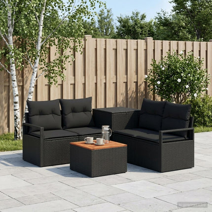 Soffset 6 st Svart Poly Rattan och stål