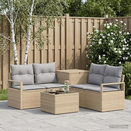 Soffset 6 st Beige och Ljusgrå Poly Rattan och stål