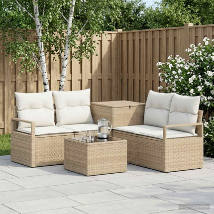 Soffset 6 st Beige och krämvit Poly Rattan och stål