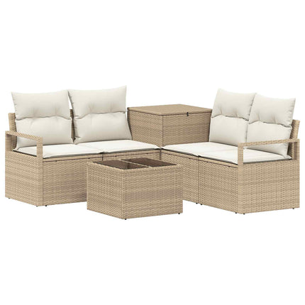 Soffset 6 st Beige och krämvit Poly Rattan och stål