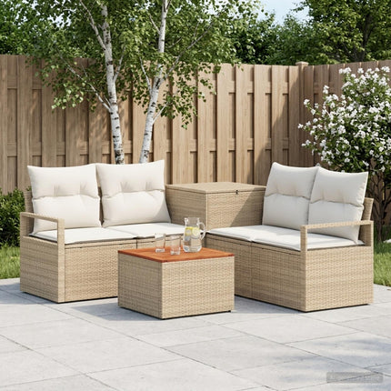 Soffset 6 st Beige och krämvit Poly Rattan och stål