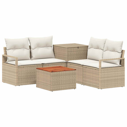 Soffset 6 st Beige och krämvit Poly Rattan och stål