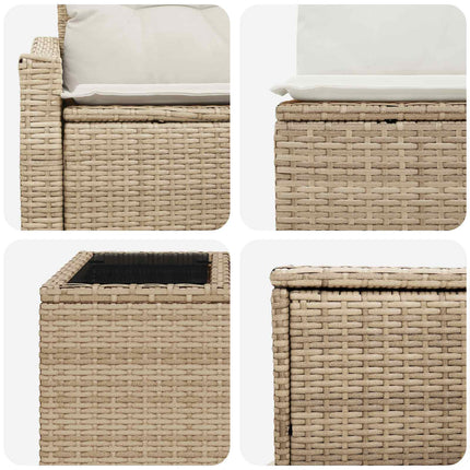 Soffset 6 st Beige och krämvit Poly Rattan och stål