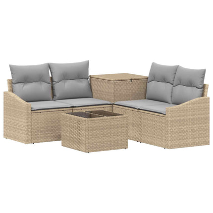 Soffset 6 st Beige och Ljusgrå Poly Rattan och stål