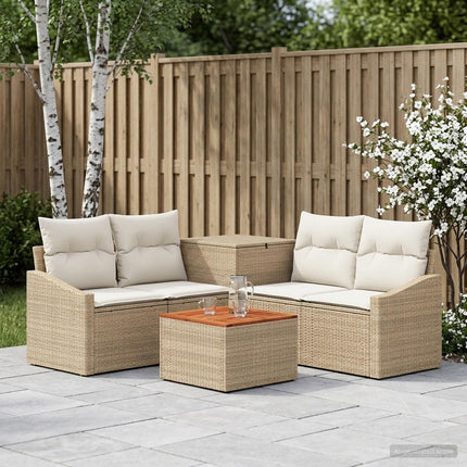 Soffset 6 st Beige och krämvit Poly Rattan och stål
