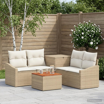 Soffset 6 st Beige och krämvit Poly Rattan och stål
