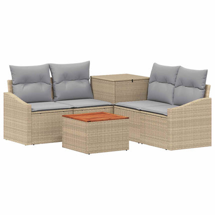 Soffset 6 st Beige och Ljusgrå Poly Rattan och stål