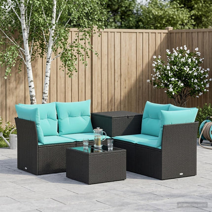 Soffset 6 st Svart och blå 55 x 55 x 37 cm Poly Rattan och stål