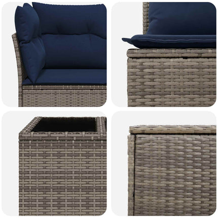 Soffset 6 st Grå och Marinblå Poly Rattan och stål