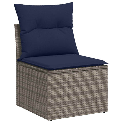Soffset 6 st Grå och Marinblå Poly Rattan och stål