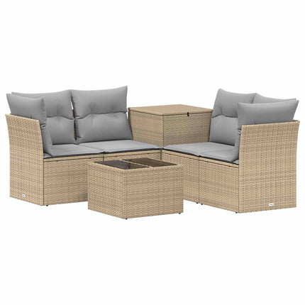 Soffset 6 st Beige och Ljusgrå Poly Rattan och stål