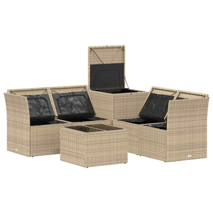 Soffset 6 st Beige och krämvit Poly Rattan och stål