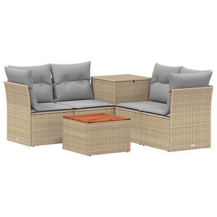 Soffset 6 st Beige och Ljusgrå Poly Rattan och stål