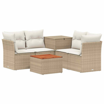 Soffset 6 st Beige och krämvit Poly Rattan och stål