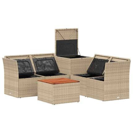 Soffset 6 st Beige och krämvit Poly Rattan och stål