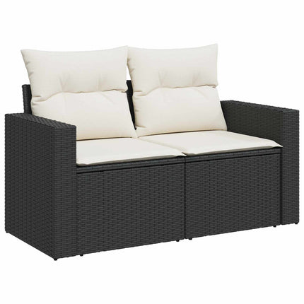Soffset 6 st Svart och krämvit Poly Rattan och stål