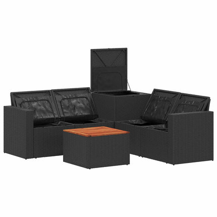 Soffset 6 st Svart Poly Rattan och stål