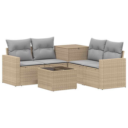 Soffset 6 st Beige och Ljusgrå Poly Rattan och stål