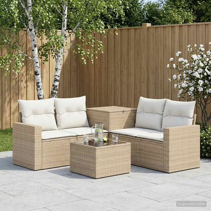 Soffset 6 st Beige och krämvit Poly Rattan och stål
