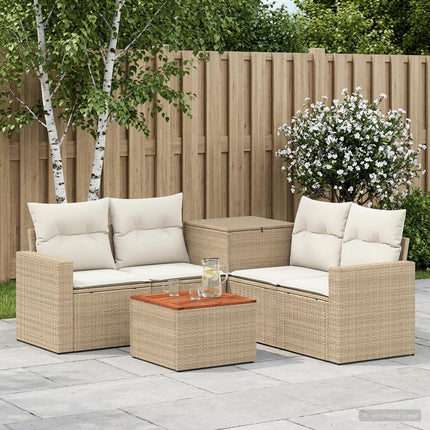 Soffset 6 st Beige och krämvit Poly Rattan och stål