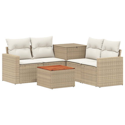 Soffset 6 st Beige och krämvit Poly Rattan och stål