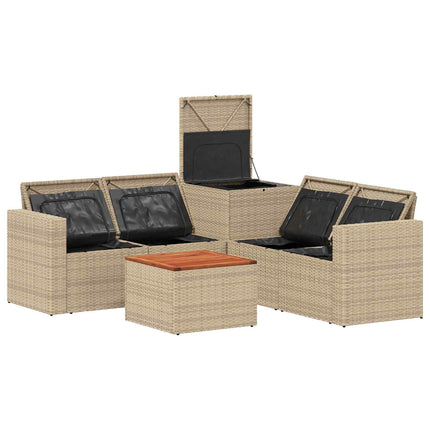 Soffset 6 st Beige och krämvit Poly Rattan och stål