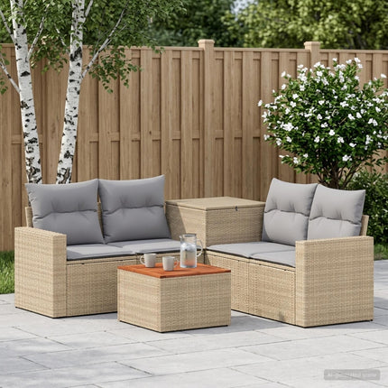 Soffset 6 st Beige och Ljusgrå Poly Rattan och stål