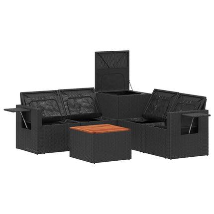 Soffset 6 st Svart Poly Rattan och stål