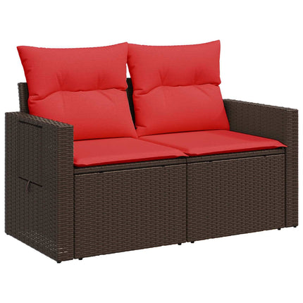 Soffset 6 st Brun och Röd Poly Rattan och stål