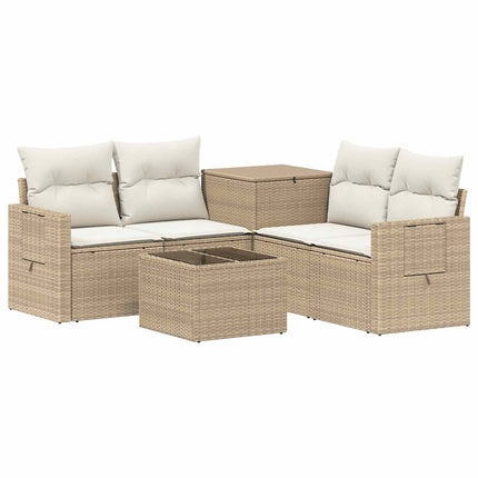 Soffset 6 st Beige och krämvit Poly Rattan och stål