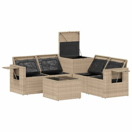 Soffset 6 st Beige och Ljusgrå Poly Rattan och stål