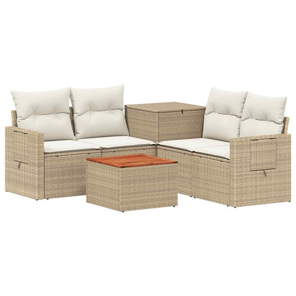 Soffset 6 st Beige och krämvit Poly Rattan och stål