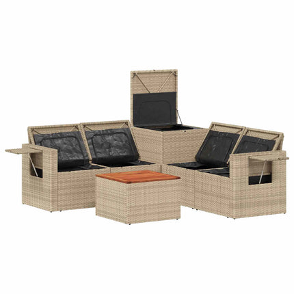 Soffset 6 st Beige och Ljusgrå Poly Rattan och stål