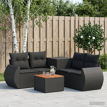 Soffset 6 st Svart Poly Rattan och stål