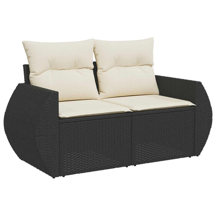 Soffset 6 st Svart och krämvit Poly Rattan och stål