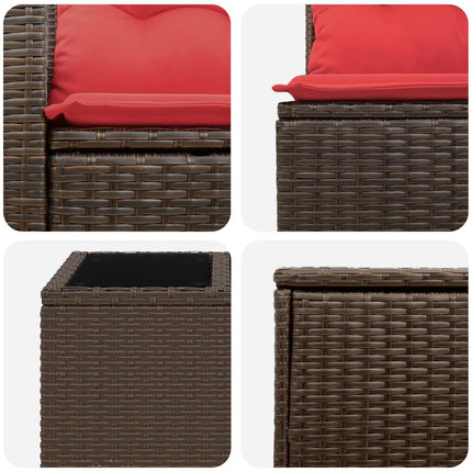 Soffset 6 st Brun och Röd Poly Rattan och stål