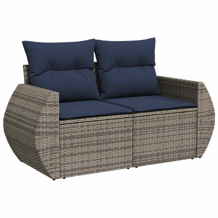 Soffset 6 st Grå och Marinblå Poly Rattan och stål