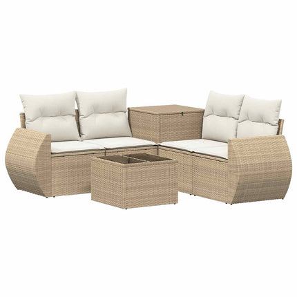 Soffset 6 st Beige och krämvit Poly Rattan och stål