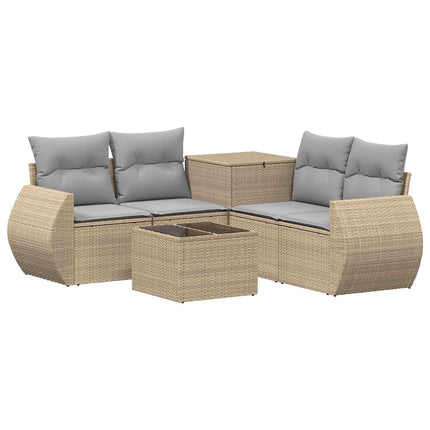 Soffset 6 st Beige och Ljusgrå Poly Rattan och stål