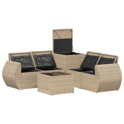 Soffset 6 st Beige och Ljusgrå Poly Rattan och stål