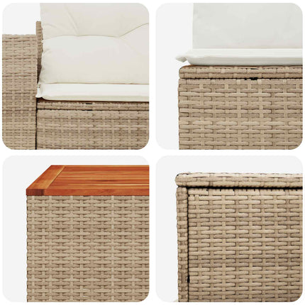 Soffset 6 st Beige och krämvit Poly Rattan och stål