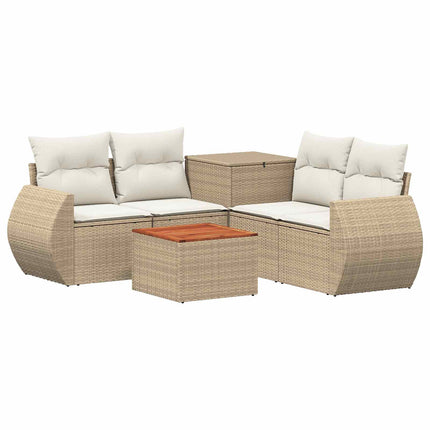 Soffset 6 st Beige och krämvit Poly Rattan och stål
