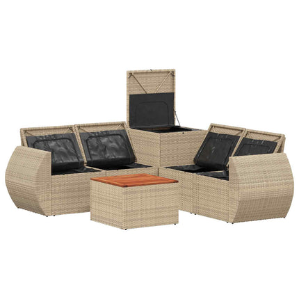 Soffset 6 st Beige och krämvit Poly Rattan och stål