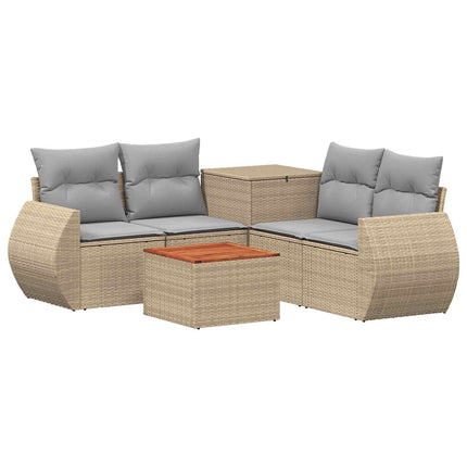 Soffset 6 st Beige och Ljusgrå Poly Rattan och stål