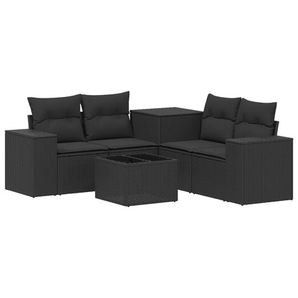 Soffset 6 st Svart Poly Rattan och stål
