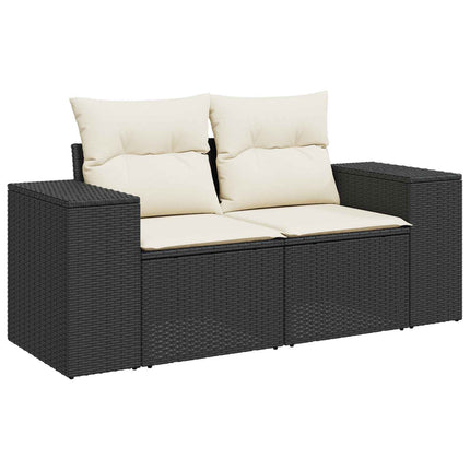 Soffset 6 st Svart och krämvit Poly Rattan och stål